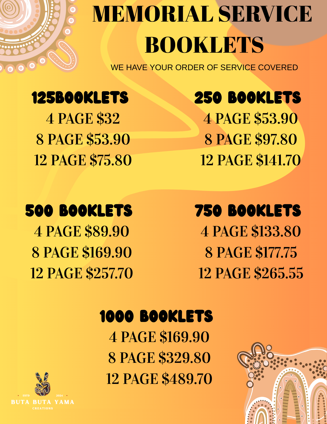 250 Memorial Service Booklets