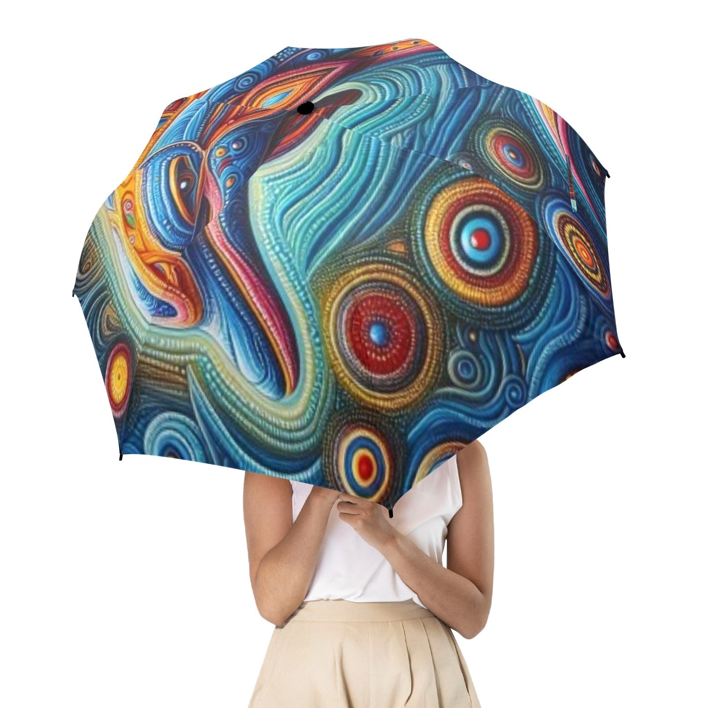 Aboriginal Dolphin Umbrella Semi-Automatic Foldable Umbrella