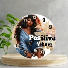 Positive Vibes Wooden Clock